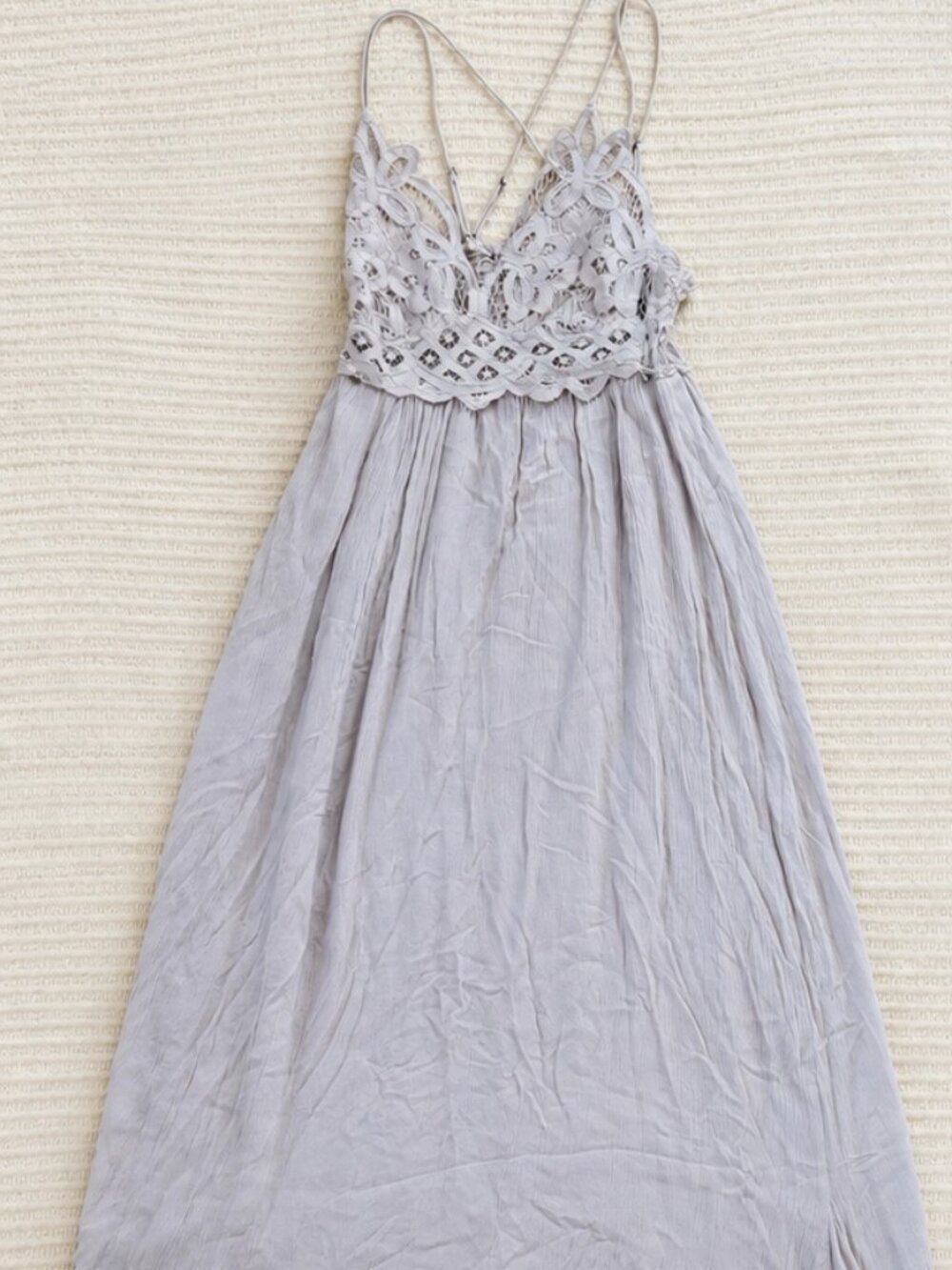 Free People FP One Adella Lace Maxi Dress S Gray Boho Ruffle